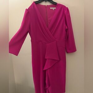 julia jordan Fuchsia Wrap-Style Midi Dress with Front Ruffle